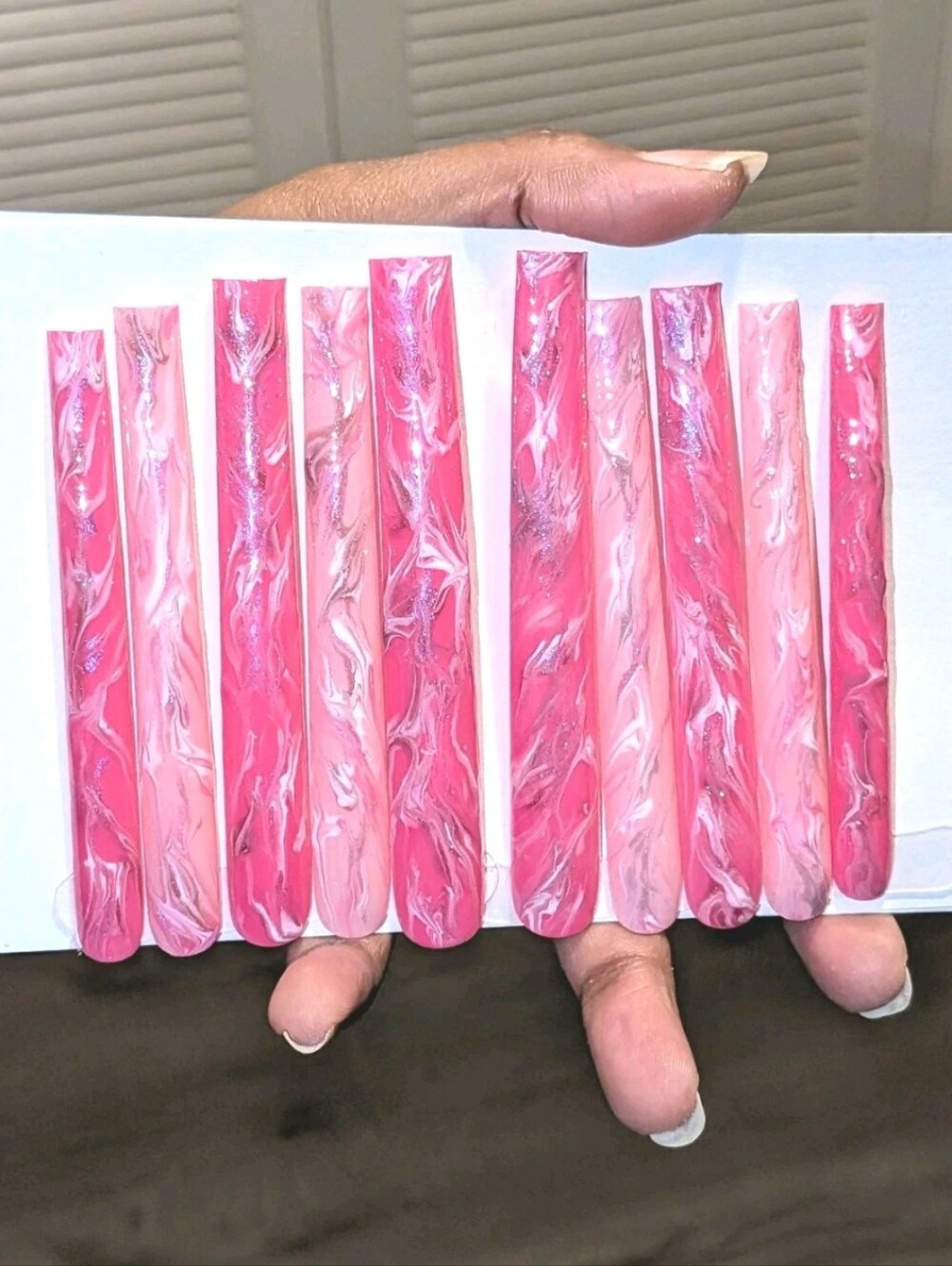 Hand Painted Custom 6XL Pink Marble Press-On Nails Set Size Large